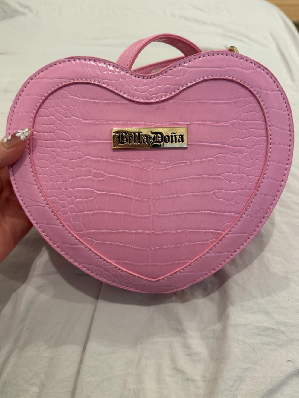 Bella D. Croc-Embossed Heart Mini Bag in Light Pink